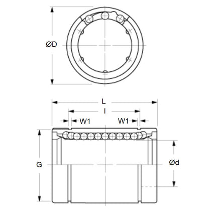 1071527 | LCB-0064-013-019-S440 --- Ball Bearings Linear - 6.35x12.7 - 19.050 / 13.081 Standard Closed - Stainless Steel AISI 440C Bearing