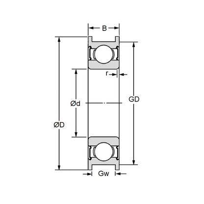 1052978 | S624A-ZZ-SQP --- Grooved OD Bearings - 4x13x4 mm Square Groove - Stainless Steel AISI 440C Bearing