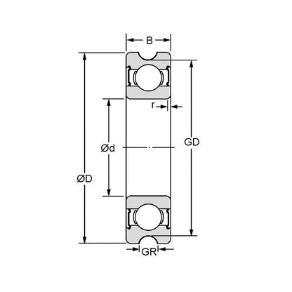 1042620 | USR188A-YO-ZZ (Each) --- Yoyo Bearings - Type Concave Bearing 6.35 x 12.7 x 4.8 mm - Shielded Bearing - Stainless Steel - U-Groove