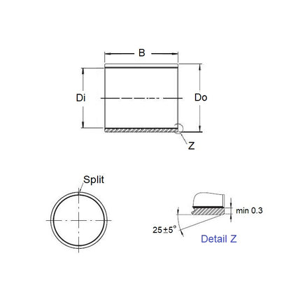 1044149 | BP0030-0045-0060-DU (5 Pcs) --- Unflanged Bushes - 3x4.5x6 mm Split - Steel DU with PTFE Bush