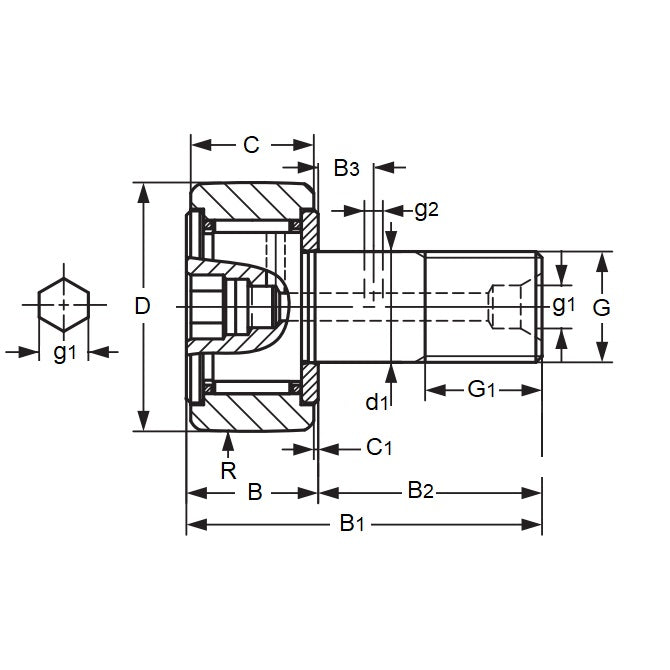 1192628 | CF30-2UU (Each) --- Roller Cam Followers - 90x100 mm - M30x1.5 Standard - Carbon Steel Cam Follower