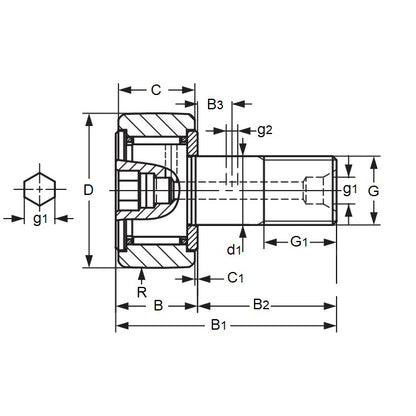 1190562 | CF30-1UUR (Each) --- Roller Cam Followers - 85x100 mm - M30x1.5 Standard - Carbon Steel Cam Follower