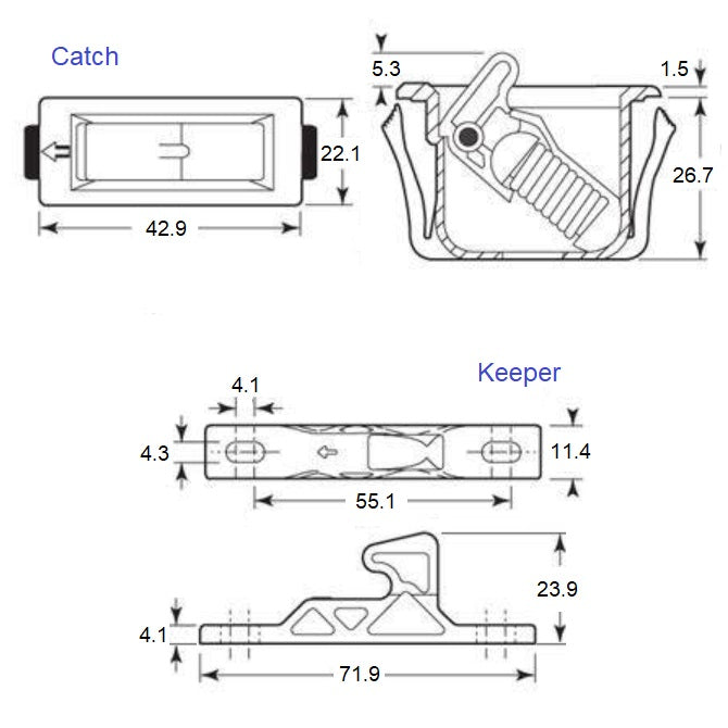 1040916 | SC-4335RS --- Snap In Style Catches - Pull Up Force 2.23 - 1.092 - 2.896
