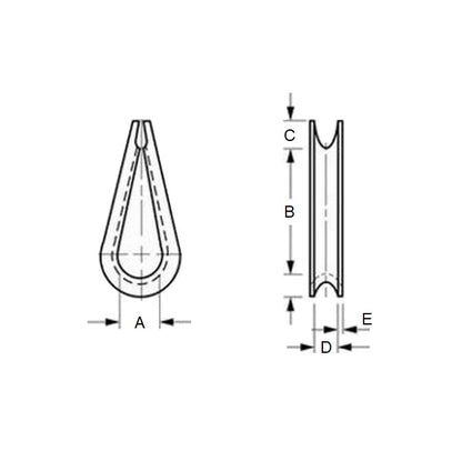 1083237 | TH-034 (250 Pcs) --- Thimbles Cable Attachments - 2.38 - 3.18 25.4x8.611 mm - Stainless Steel Attachment