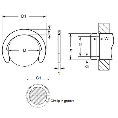 1156072 | CC-358-400-C (Pack of 9)  --- Crescent Retaining Rings - 35.75 - 36.00 40x1.69 mm - Carbon Spring Steel Self Finish