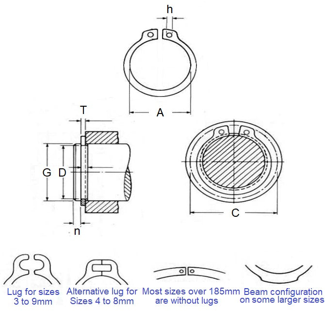 1107123 | CCE-01270-CZT (Pack of 500)  --- External Retaining Rings - 12.7x0.89x11.89 mm Circlips - Carbon Steel Zinc Plated Trivalent Circlip