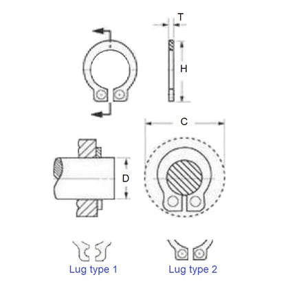 1041647 | CNG-00250-C (100 Pcs) --- External Retaining Rings - 2.5x0.6 - - Circlips - Carbon Steel Circlip