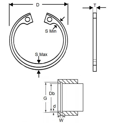 1145383 | CIB-03493-C (4 Pcs) --- Internal Retaining Rings - 34.93x1.22x37.54 mm Circlips - Carbon Steel Circlip