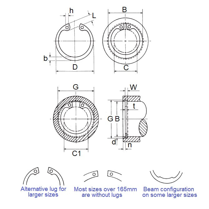1153309 | CCI-04128-CZY (5 Pcs) --- Internal Retaining Rings - 41.28x1.57x43.82 mm Circlips - Carbon Steel Zinc Plated
