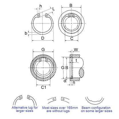 1153309 | CCI-04128-CZY (5 Pcs) --- Internal Retaining Rings - 41.28x1.57x43.82 mm Circlips - Carbon Steel Zinc Plated