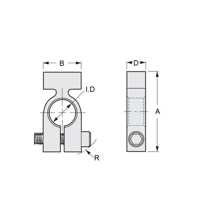 1071458 | CGS-0635-R2C-3 --- Gear Clamps - 6.35x12.7x6.35 mm Split - Stainless Steel 303/304 Similar to A2, 18-8 HRB80 Clamp
