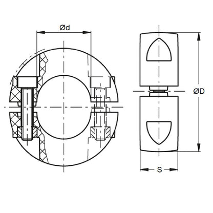 1140318 | COL-03000-054-15-2C-CS --- Shaft Collars - 30x54x15 mm Clamp Type - Steel, Black Oxide Coated Collar