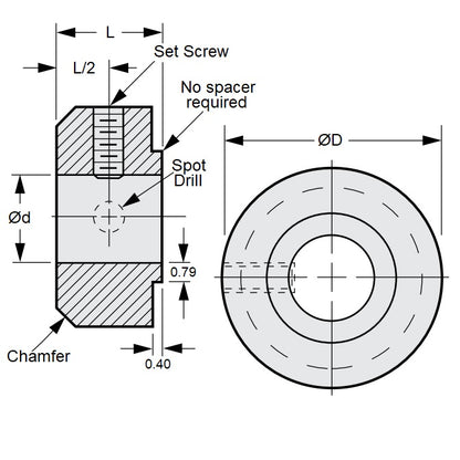 1044808 | COL-00300-008-04-IS-S3 --- 3x8x4 mm - Stainless Steel 303/304 Similar to A2, 18-8 HRB80 Collar