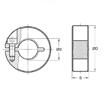 1101889 | COT-01270C-029-10-CS --- Threaded Collars - 1/2-13 UNC - 12.7mm - 28.575x10.319 mm Clamp Type - Steel Collar