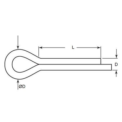 1052622 | PC040-0180-6 (PK-100) --- Split Pins - 4x18x3.6 mm - Stainless Steel 316 Similar to A4, 18-10 Pin