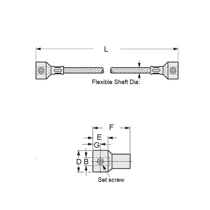 1070357 | CP-064-064-25-0203-FS --- Coupling Ends Flexible Shafts - 6.35x6.35x203.2 mm Open - Plated Steel with Vinyl Cover Shaft
