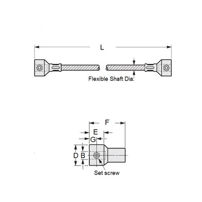 1070357 | CP-064-064-25-0203-FS --- Coupling Ends Flexible Shafts - 6.35x6.35x203.2 mm Open - Plated Steel with Vinyl Cover Shaft