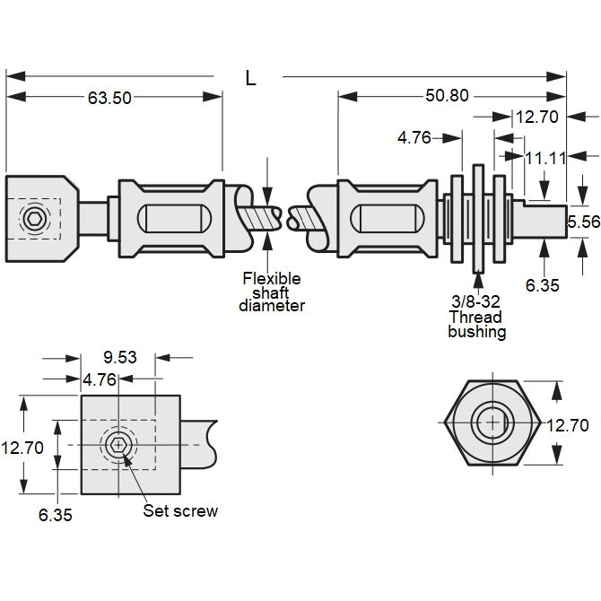 1074300 | CP-064P-064-33-0610-FSC --- Panel Mount Flexible Shafts - Panel Mount 6.38 609.6x3.3 mm Cased - Steel / Plated Steel Shaft