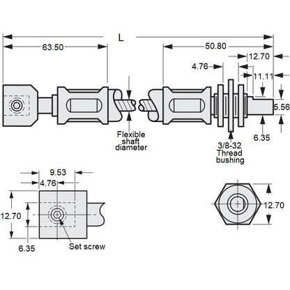 1074300 | CP-064P-064-33-0610-FSC --- Panel Mount Flexible Shafts - Panel Mount 6.38 609.6x3.3 mm Cased - Steel / Plated Steel Shaft