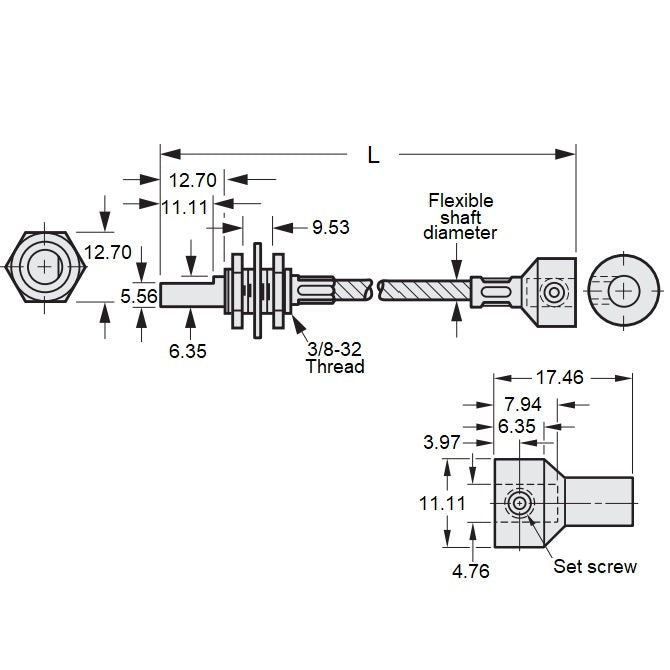 1059588 | CP-048P-048-48-0229-FS --- Panel Mount Flexible Shafts - Panel Mount 4.78 228.6x4.8 mm Open - Steel / Plated Steel Shaft