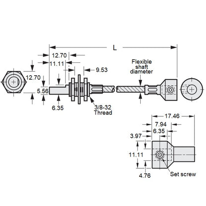 1059588 | CP-048P-048-48-0229-FS --- Panel Mount Flexible Shafts - Panel Mount 4.78 228.6x4.8 mm Open - Steel / Plated Steel Shaft