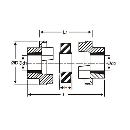 1089441 | CP-100-100-69-066-J-HRC --- HRC Couplings - 10x10 mm - Complete Coupling - 2 Halves and Insert - Steel Coupling