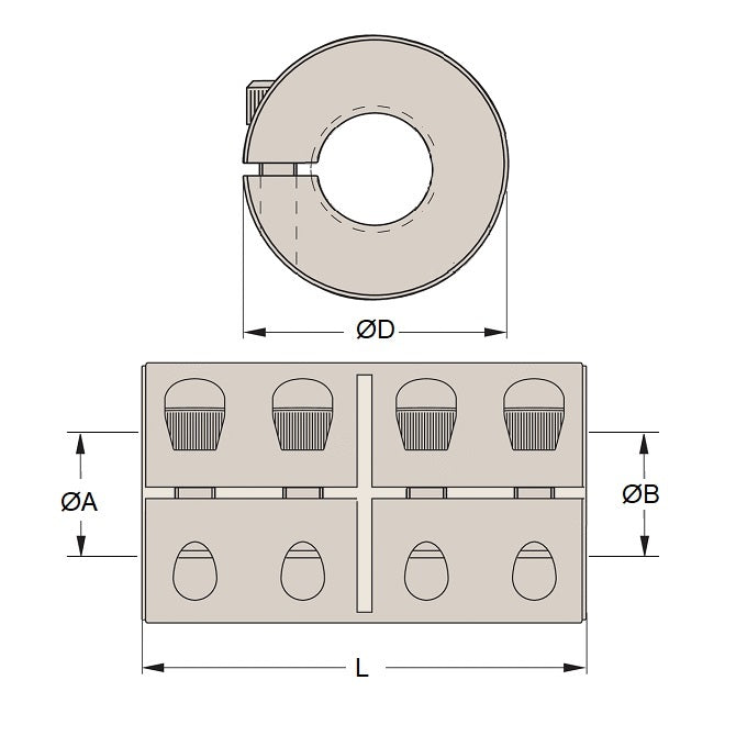1106765 | CP-123-381-64-004-R1-SC (Each) --- Rigid Couplings - Pilot Bore 12.319 38.1x63.5 mm Clamp - Steel Coupling