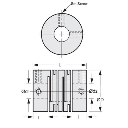 1043805 | CP-030-030-08-014-H-SL-ALP --- Slit Couplings - 3x3x8 mm Standard - Anodized Aluminium Coupling