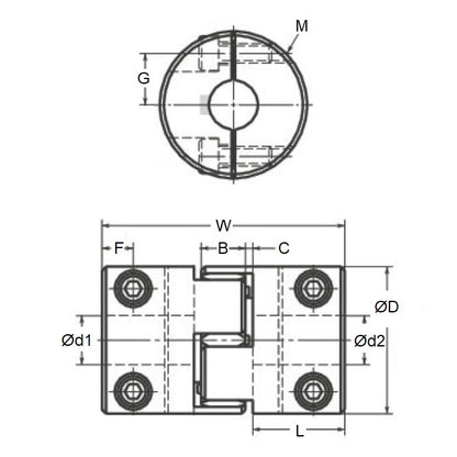 1076032 | CP-079-079-20-030-J-PU92C --- Spider Type C Complete Couplings - 7.938x7.938x20 mm  - Aluminium with 92 Duro White Spider