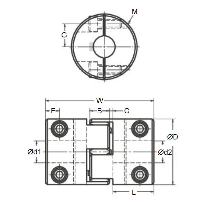 1100497 | CP-127-127-30-034-J-PU92C --- Spider Type C Complete Couplings - 12.7x12.7x30 mm - Aluminium with 92 Duro White Spider Coupling