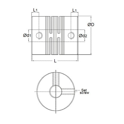 1037229 | CP-015-020-13-013-H-B6-AL-G --- Spiral 6 Beam Couplings - 1.5 Pilot Bore 2.0 12.7 mm Aluminium Set Screw Type - Aluminium Coupling