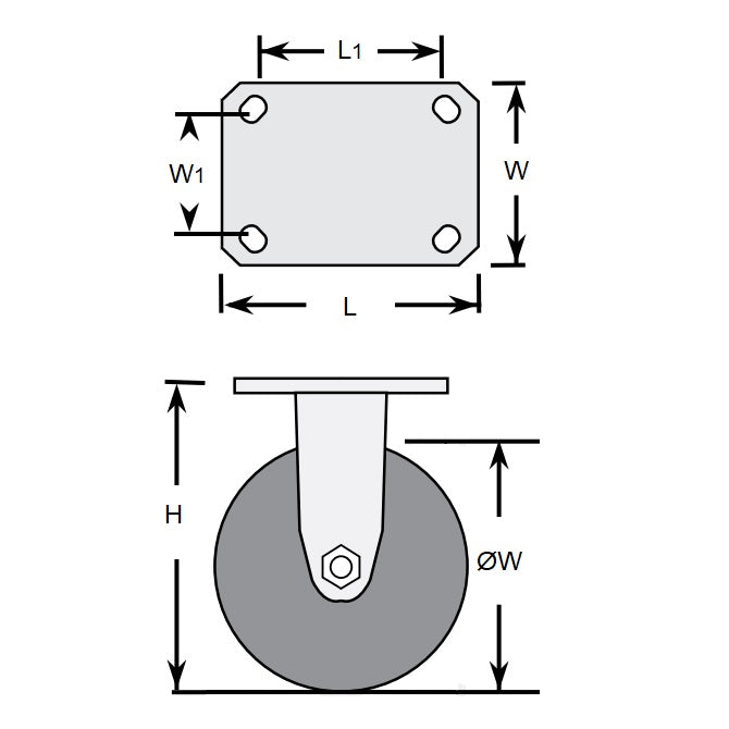 1159936 | RWC-R2711 (2 Pcs) --- Plate Castors - Wheel diameter 50 Rigid 30 mm - Inst Rubber Castor