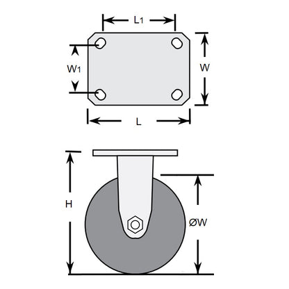 1159936 | RWC-R2711 (2 Pcs) --- Plate Castors - Wheel diameter 50 Rigid 30 mm - Inst Rubber Castor