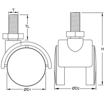 1161124 | WC437RS (2 Pcs) --- Stud Castors - 50.8 mm Swivel 34 Twin Wheel - Nylon Thread Castor