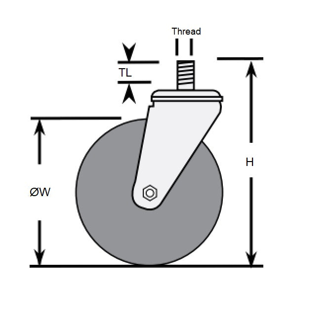 1174841 | RWC-S3714 (5 Pcs) --- Bolt Castors - Wheel Diameter 75 Swivel 50 mm - Grey Rubber - Non Marking Castor