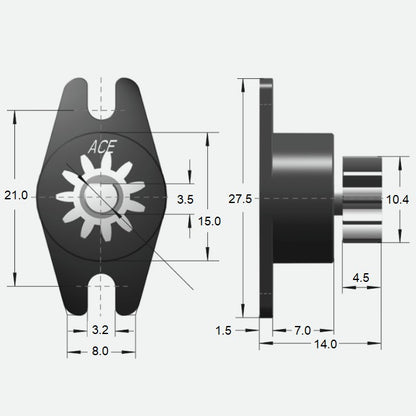 1043652 | DR-0030-B --- Rotary Dampers - 3.0 - +/- 0.8 - Ncm Bi-directional 50 RPM 2.0 to 3.0 Ncm
