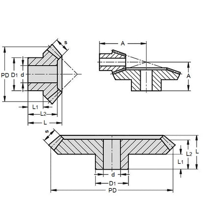 1038725 | GB-21B-M1-20-050-A --- Bevel Gears - Ratio 2 to 1 Small Gear Only - GB-21B-M1-40-060-A Module 1 Plastic - Acetal Gear