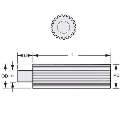 1096525 | G013L-012-D24-0076-C --- Spur Gears - 12 tooth - 12.7x76.2 mm Stock 24DP Steel - Carbon Steel Gear