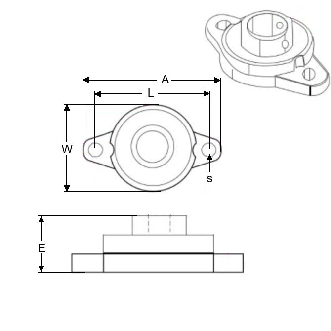 1115906 | UFL002N (Each) --- Flanged 2 Bolt Housing and Bearing Assembly - 15x42x67 mm Rigid - Aluminium
