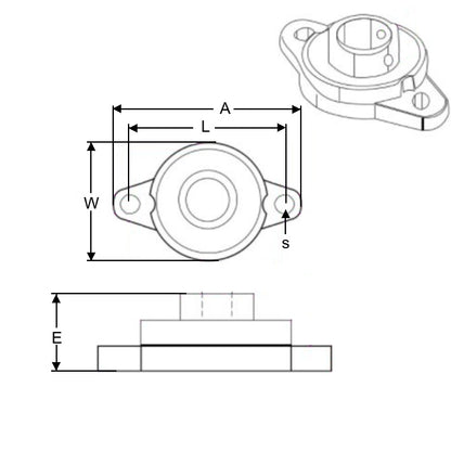 1115906 | UFL002N (Each) --- Flanged 2 Bolt Housing and Bearing Assembly - 15x42x67 mm Rigid - Aluminium