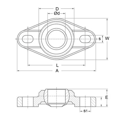 1081167 | FL-08-W300 --- Flanged 2 Bolt Housing Assembly - 8 - 31 mm Self Aligning - Plastic