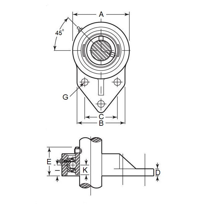 1205758 | FK206 (Each) --- Flanged Housings - 130x78x40.2 mm Offset Cast Iron - Cast Iron Housing