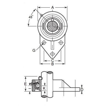 1201777 | FK205 (Each) --- Flanged Housings - 116x68x35.7 mm Offset Cast Iron - Cast Iron Housing