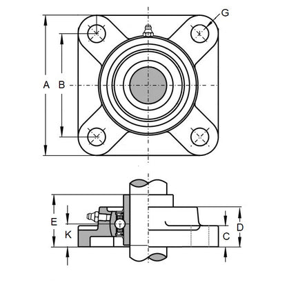 1199350 | F206 (Each) --- Flanged Square Cast Iron Housings - 108x40.2x14 mm - Cast Iron Housing