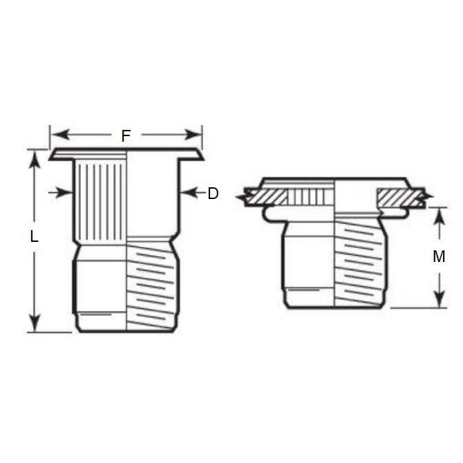 1077547 | IN-RIV-064C-042-R (Pack of 5)  --- Rivet Nuts Inserts - 1/4-20 UNC - 6.35mm - 9.92 - 0.69 - 4.19 Klik