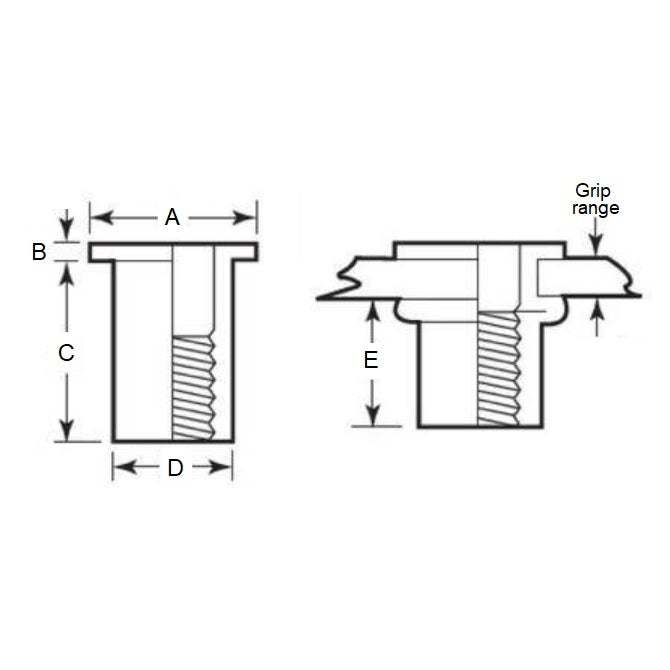 1076289 | IN-RIV-079C-032 --- Rivet Nuts Inserts - 5/16-18 UNC - 7.94mm - 10.49 - 0.76 - 3.18 Klik