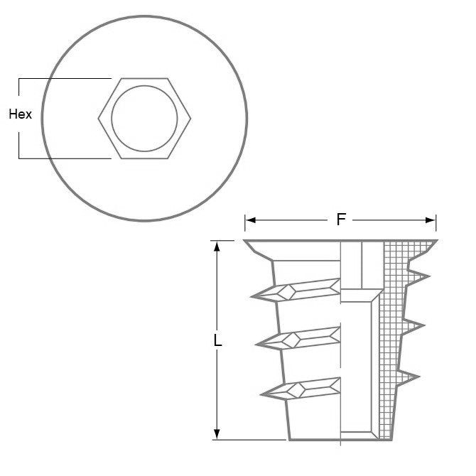 1057112 | IN-TP-048C-11-WHF (10 Pcs) --- Self Tapping Inserts - 10-24 UNC - 4.76mm - 7x10.998 mm For Wood