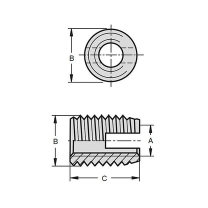 1057115 | IN-TP-048C-10-P-S3 (100 Pcs) --- Self Tapping Inserts - 10-24 UNC - 4.76mm - 7.09x10 mm For Plastics - Stainless Steel 303/304 Similar to A2, 18-8 HRB80 Insert