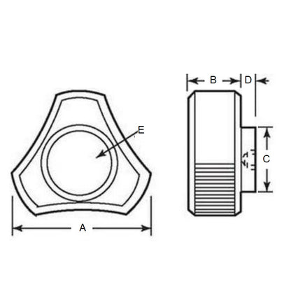1072365 | KF064C-025-3L-BHST (100 Pcs) --- Lobe Knobs - 1/4-20 UNC - 6.35mm - 25.4x9.5 mm Three Lobe - Brass Knob