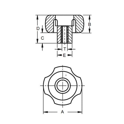 1057423 | KF048C-020-4L-P --- Lobe Knobs - 10-24 UNC - 4.76mm - 20.07x7.1 mm Four Lobe - Brass Knob